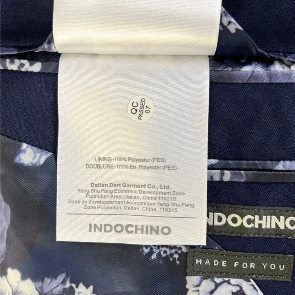 Indochino Men's Navy Wool Blazer Sport Coat 2-Button‎ Lined Floral Interior